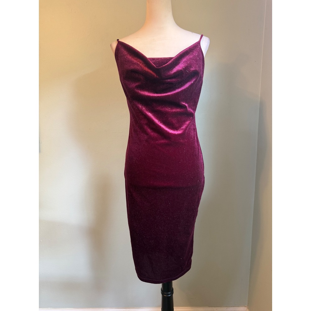 Iris Burgundy Glitter Velvet Cowl Neck Midi Dress L whimsigoth y2k 90's boho par